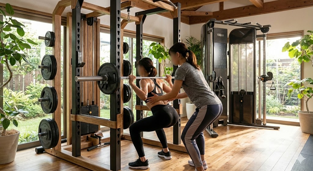 トレーナーがフォーム指導している場面